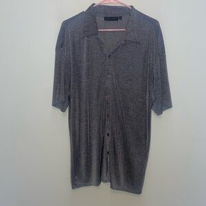 Vintage Positano Silver Shiny Short Sleeve Button Up Size Medium